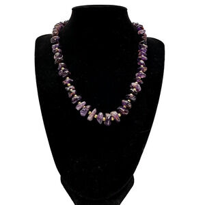 Vintage Amethyst Necklace Polished Gemstone Chip Bead Chunky 18"